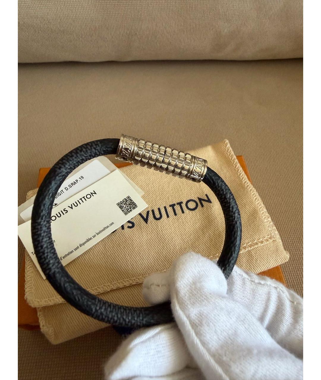 LOUIS VUITTON Черный кожаный браслет, фото 3