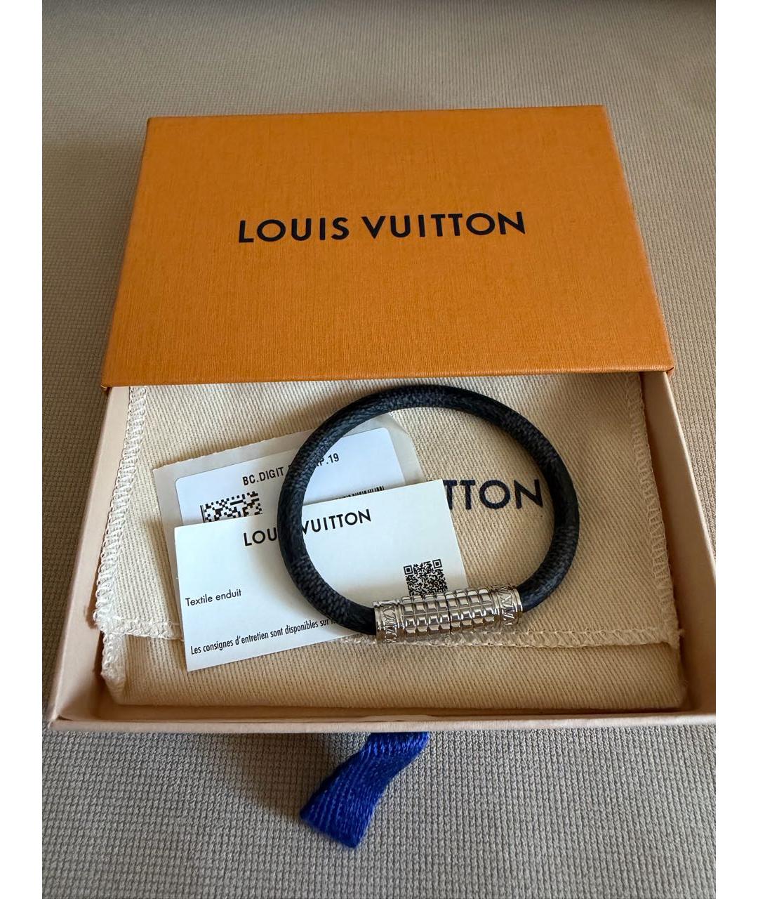 LOUIS VUITTON Черный кожаный браслет, фото 5