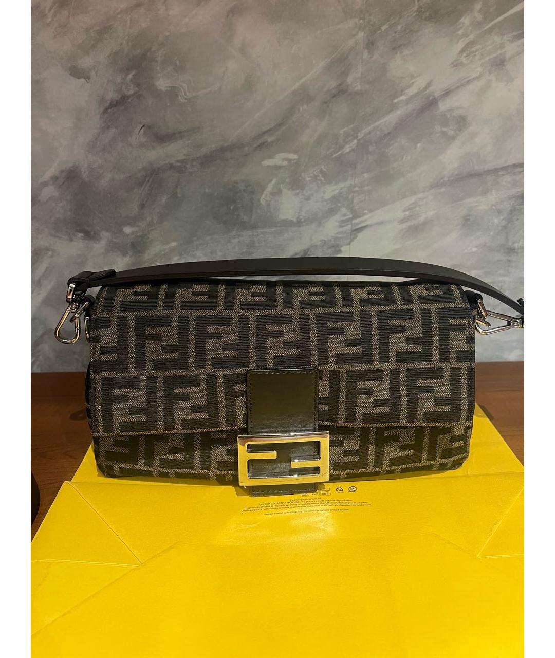 FENDI Коричневая сумка с короткими ручками из канвы, фото 4