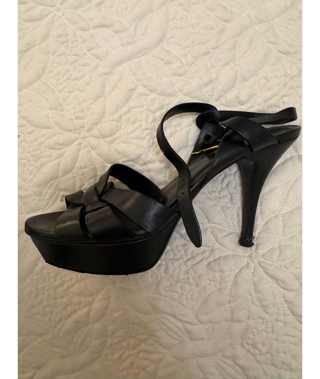 SAINT LAURENT Черные кожаные босоножки, фото 5