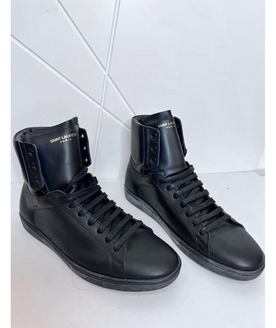 SAINT LAURENT Черные кожаные высокие кроссовки / кеды, фото 2