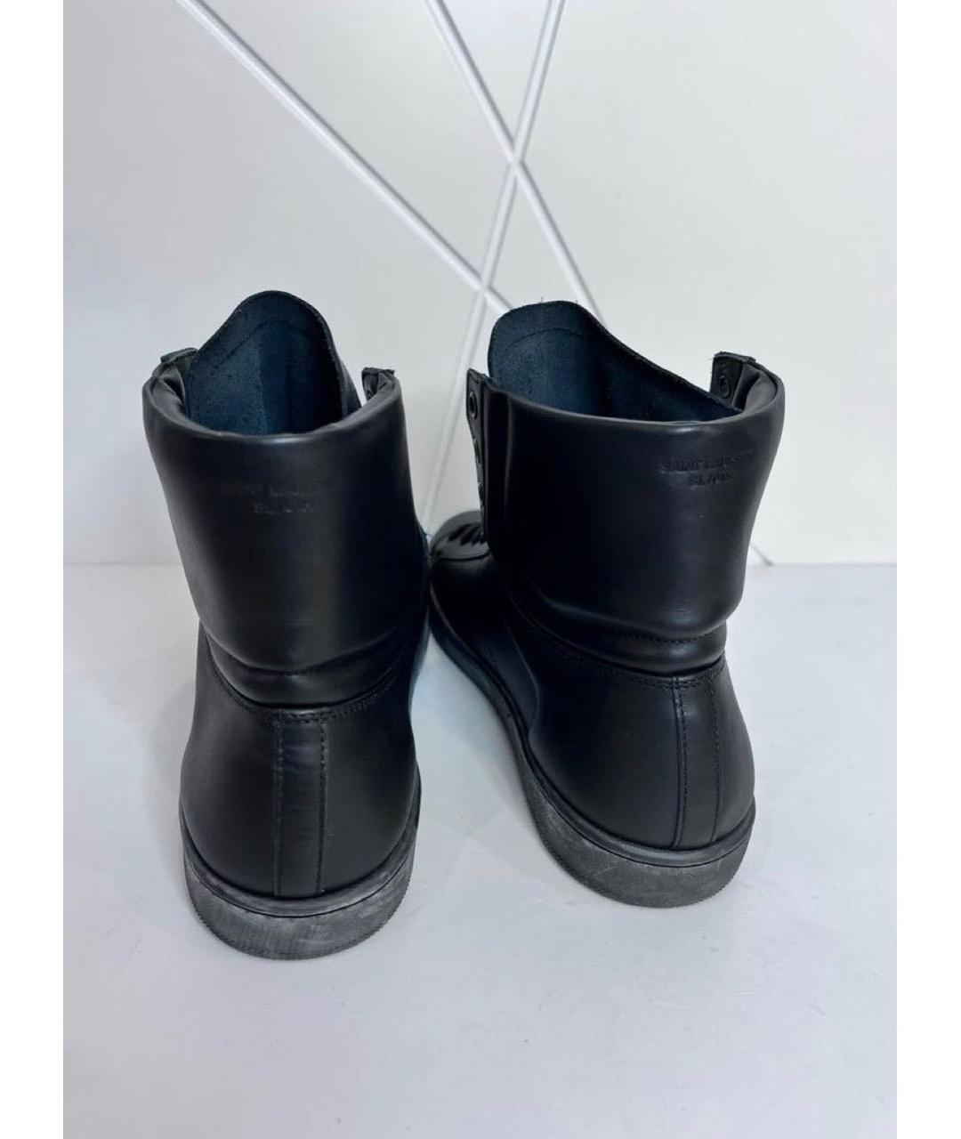 SAINT LAURENT Черные кожаные высокие кроссовки / кеды, фото 4