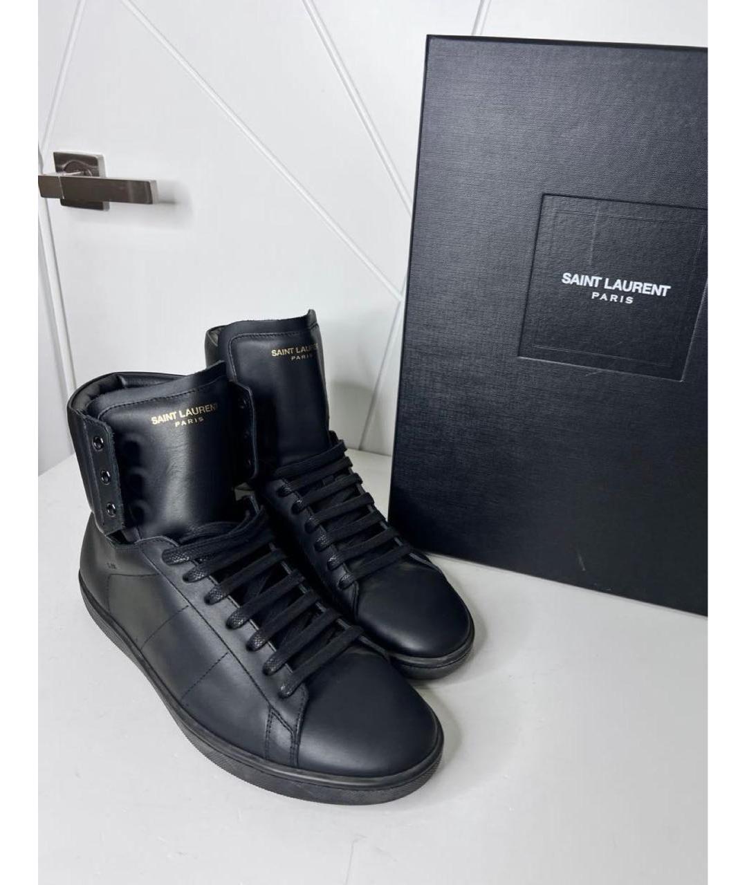 SAINT LAURENT Черные кожаные высокие кроссовки / кеды, фото 5