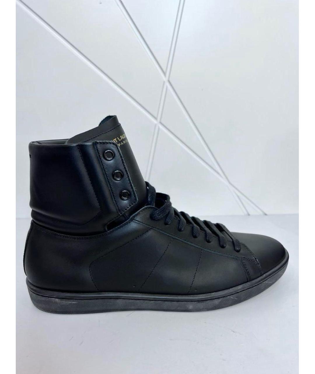 SAINT LAURENT Черные кожаные высокие кроссовки / кеды, фото 6