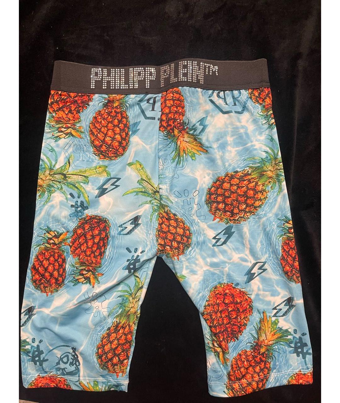 PHILIPP PLEIN Бирюзовые хлопко-эластановые леггинсы и велосипедки, фото 2