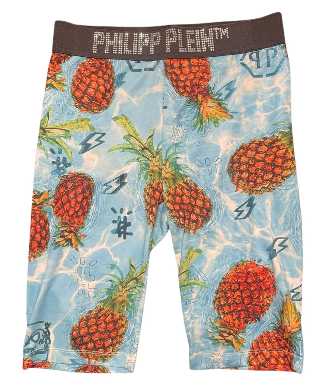 PHILIPP PLEIN Бирюзовые хлопко-эластановые леггинсы и велосипедки, фото 1