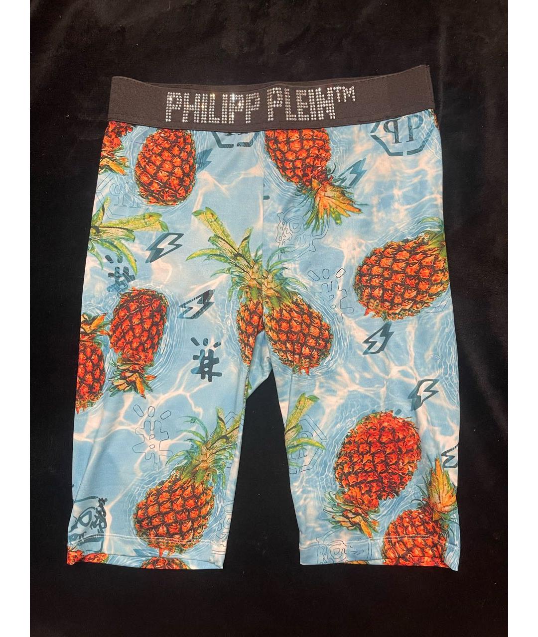 PHILIPP PLEIN Бирюзовые хлопко-эластановые леггинсы и велосипедки, фото 4
