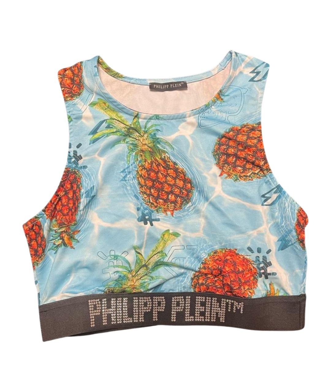 PHILIPP PLEIN Бирюзовая хлопко-эластановая майка, фото 1