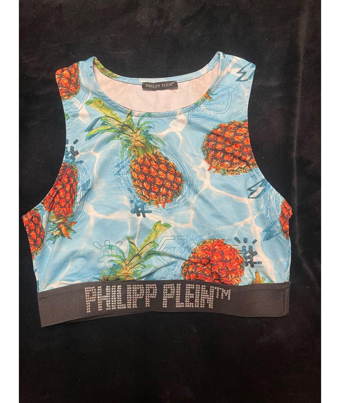 PHILIPP PLEIN Бирюзовая хлопко-эластановая майка, фото 4