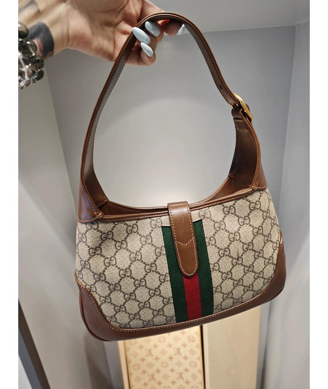 GUCCI Коричневая жаккардовая сумка через плечо, фото 3