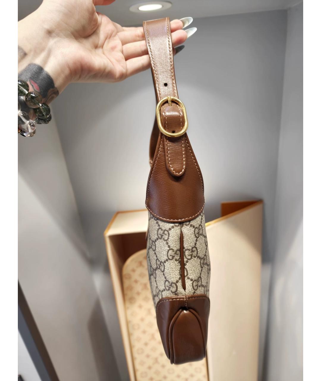 GUCCI Коричневая жаккардовая сумка через плечо, фото 2