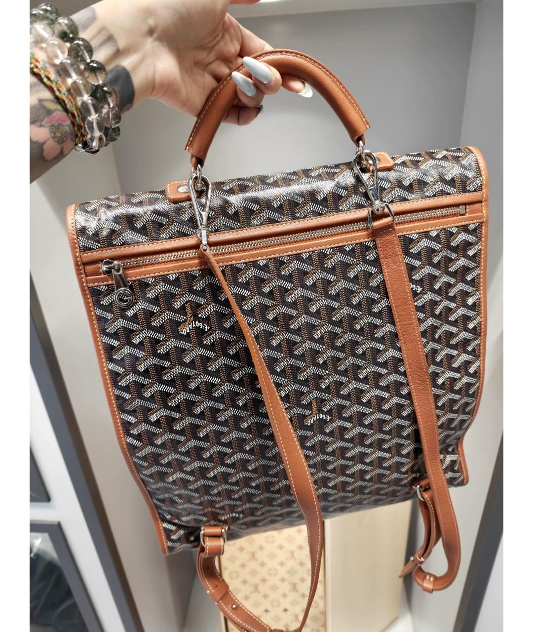 GOYARD Коричневый жаккардовый рюкзак, фото 3