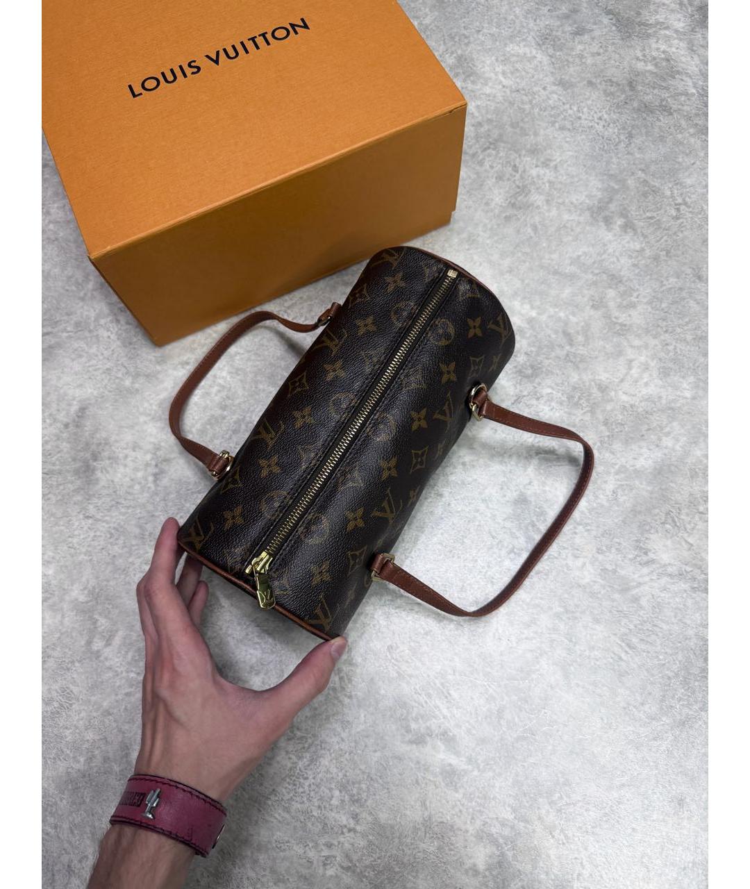 LOUIS VUITTON Коричневая кожаная сумка с короткими ручками, фото 3