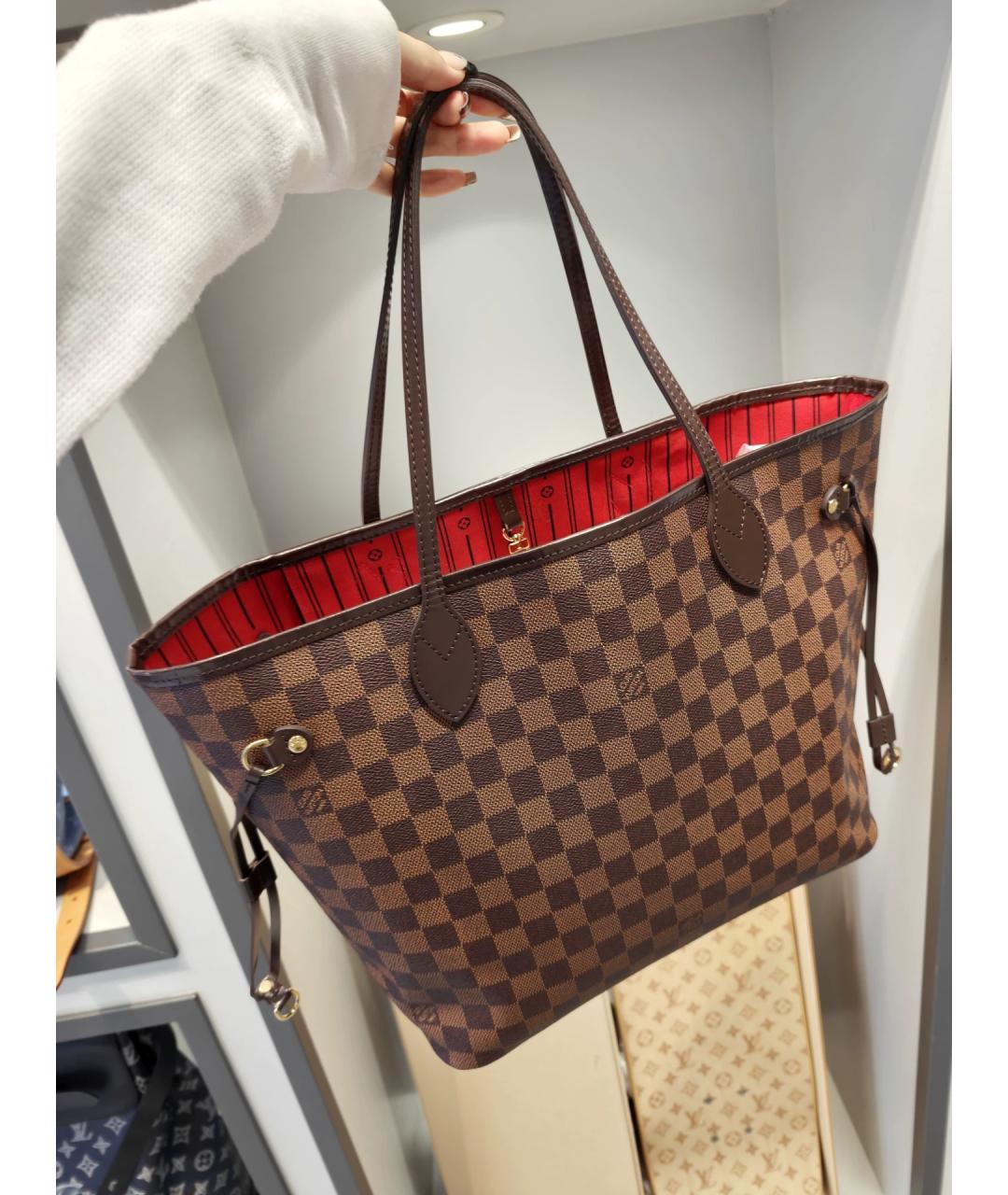 LOUIS VUITTON Коричневая кожаная сумка тоут, фото 9