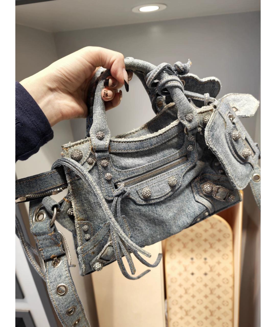 BALENCIAGA Голубая деним сумка с короткими ручками, фото 10