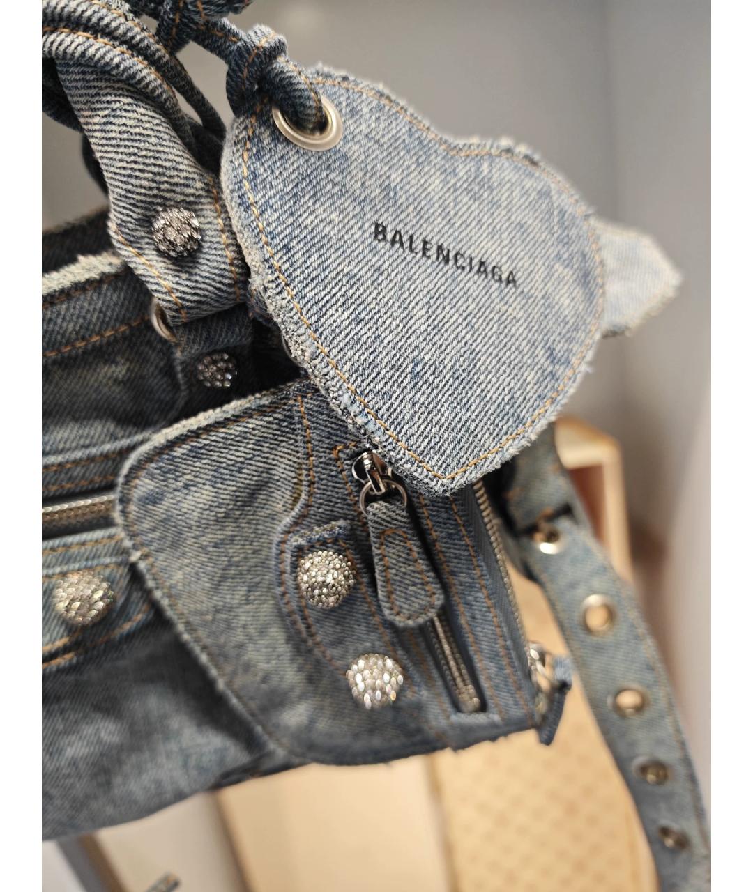 BALENCIAGA Голубая деним сумка с короткими ручками, фото 4