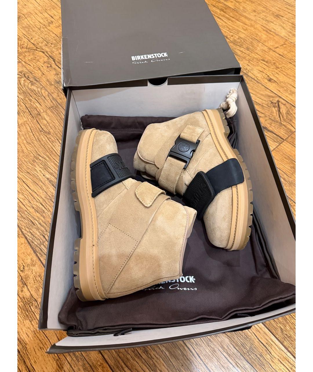 RICK OWENS Бежевые кожаные кроссовки, фото 4