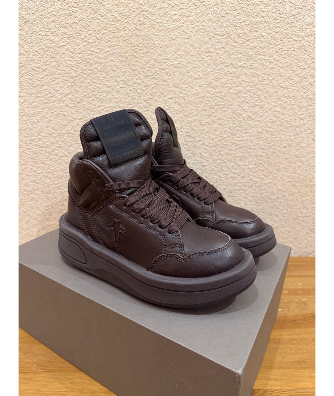 RICK OWENS Коричневые кожаные кроссовки, фото 2