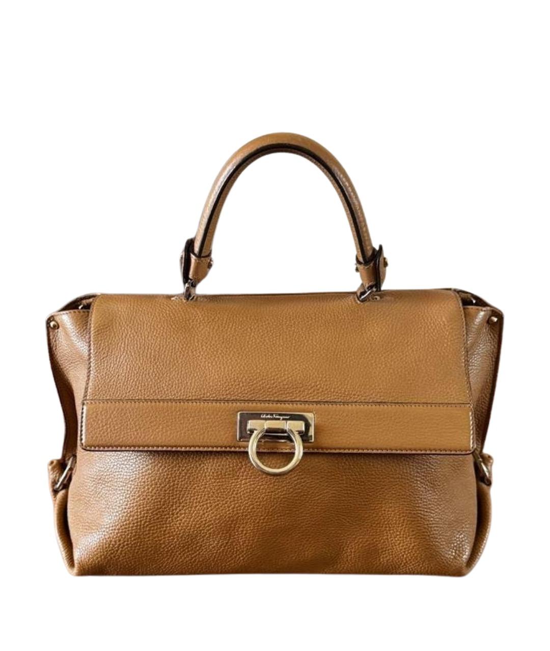 FERRAGAMO Коричневая кожаная сумка с короткими ручками, фото 1