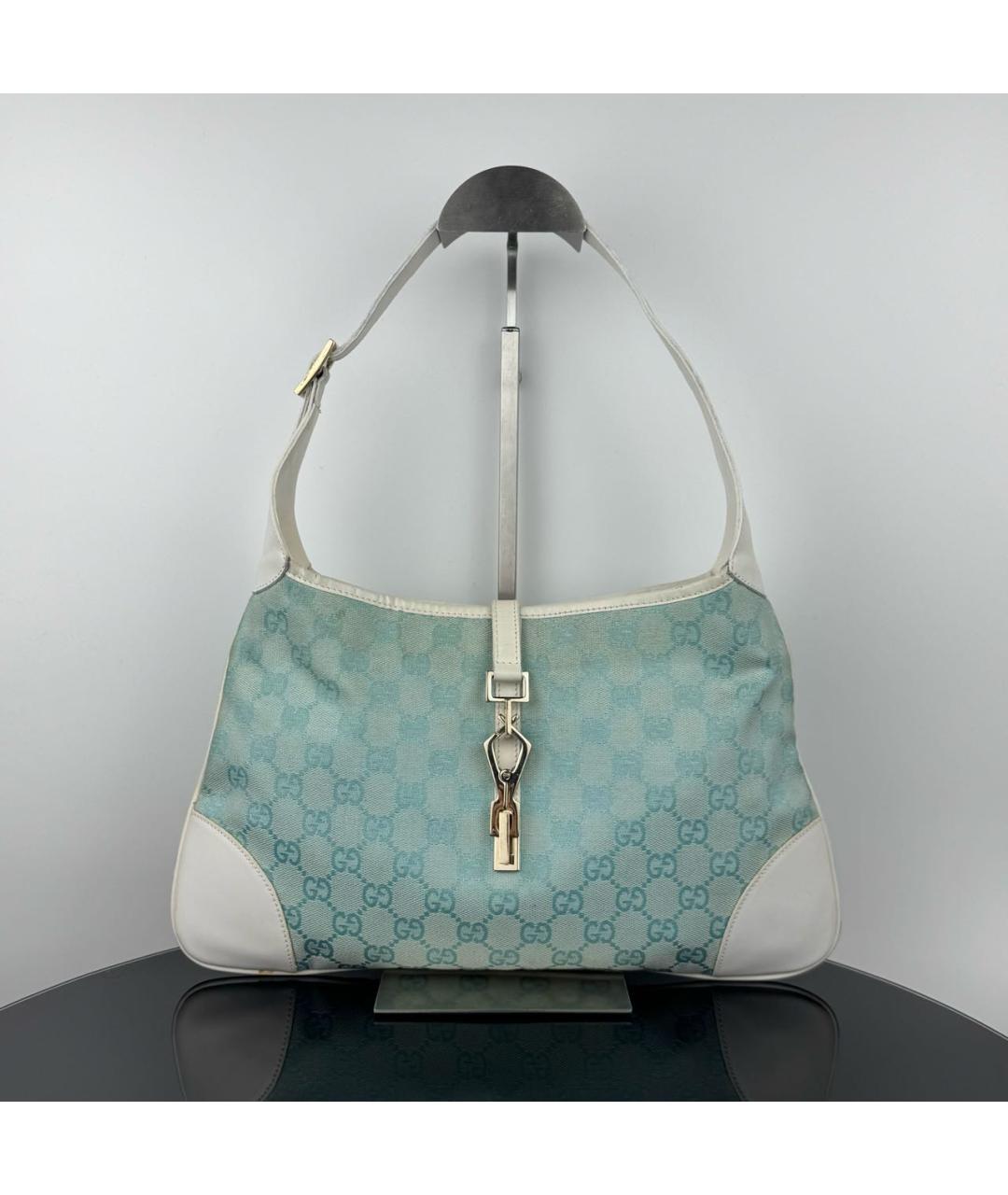 GUCCI Голубая жаккардовая сумка с короткими ручками, фото 9