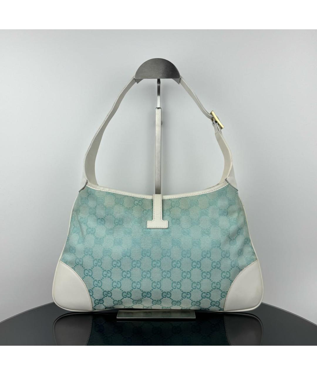 GUCCI Голубая жаккардовая сумка с короткими ручками, фото 2