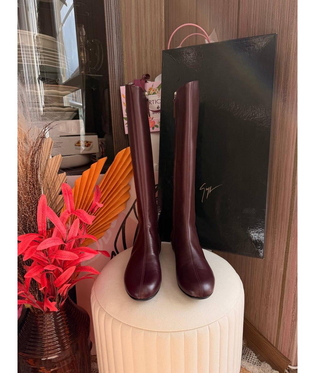 GIUSEPPE ZANOTTI DESIGN Бордовые кожаные сапоги, фото 2