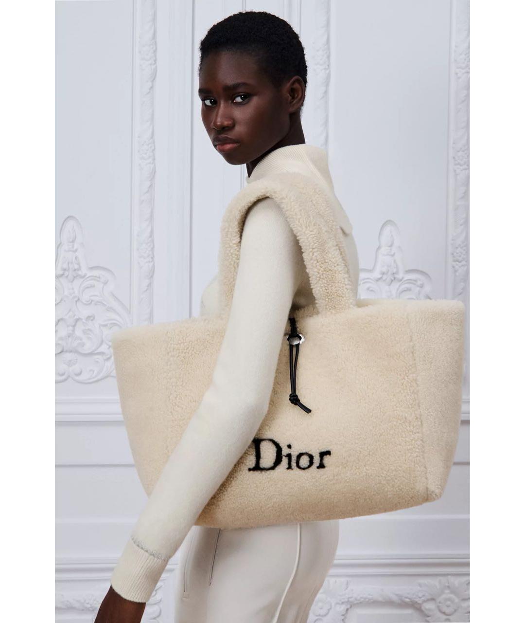 CHRISTIAN DIOR Бежевая шерстяная сумка тоут, фото 2