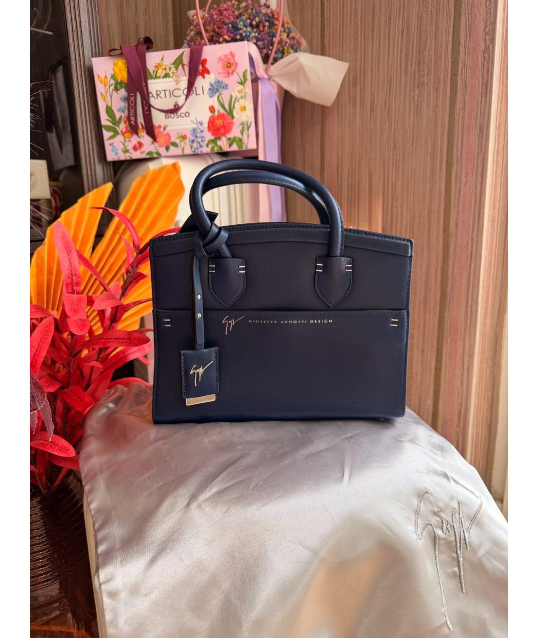 GIUSEPPE ZANOTTI DESIGN Синяя кожаная сумка тоут, фото 5