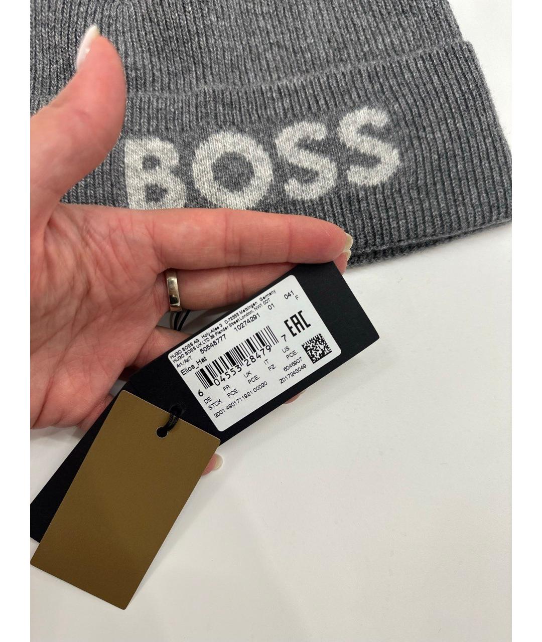 HUGO BOSS Серая шерстяная шапка, фото 5