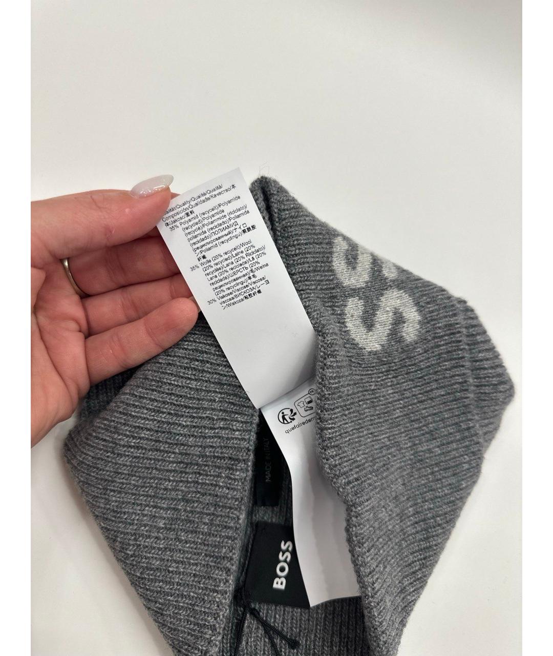 HUGO BOSS Серая шерстяная шапка, фото 3