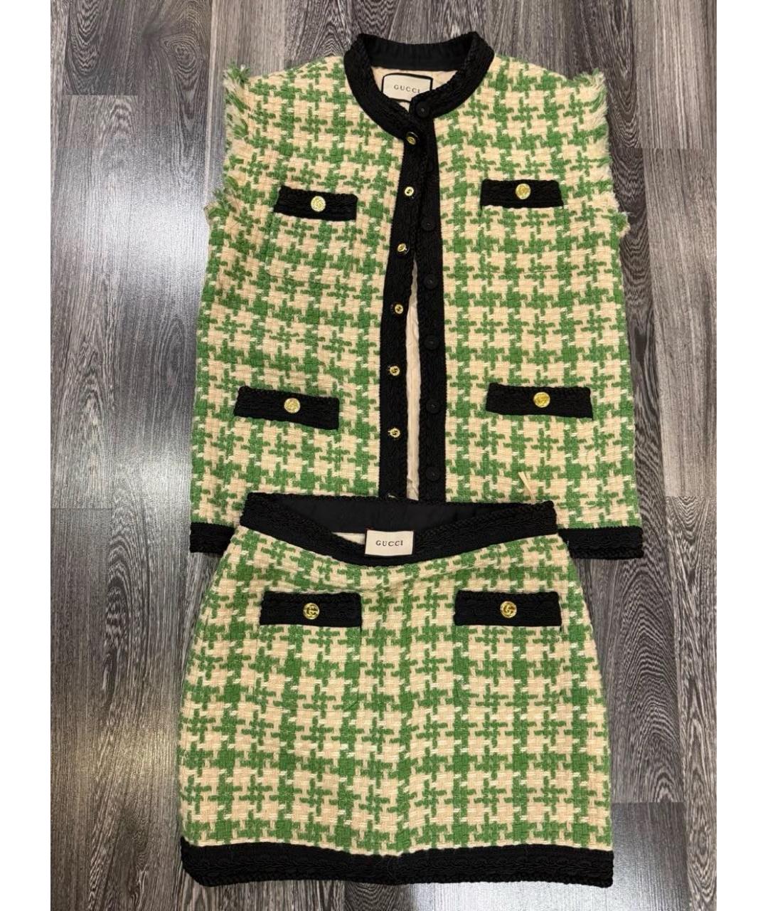 GUCCI Зеленый твидовый костюм с юбками, фото 5