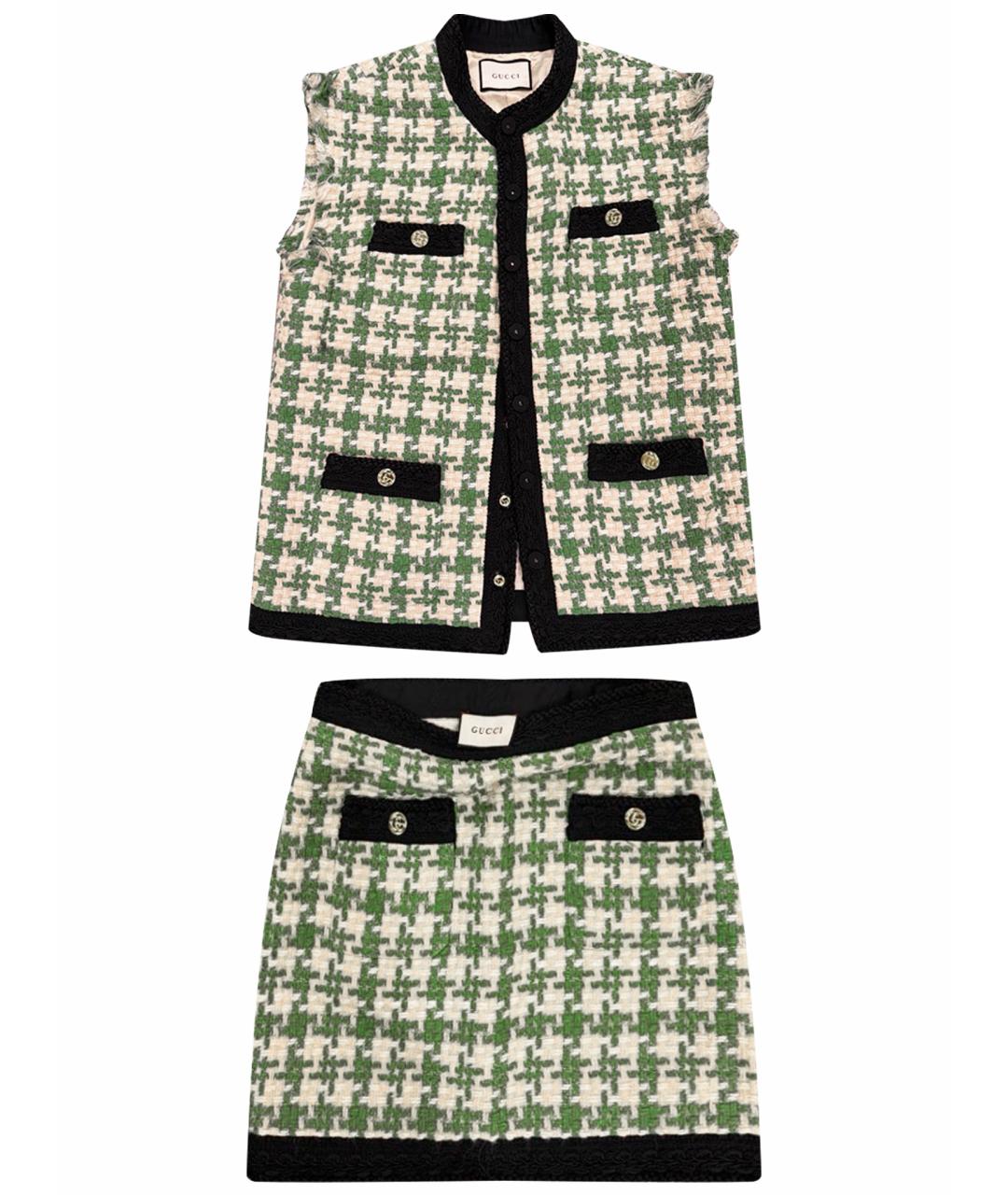 GUCCI Зеленый твидовый костюм с юбками, фото 1