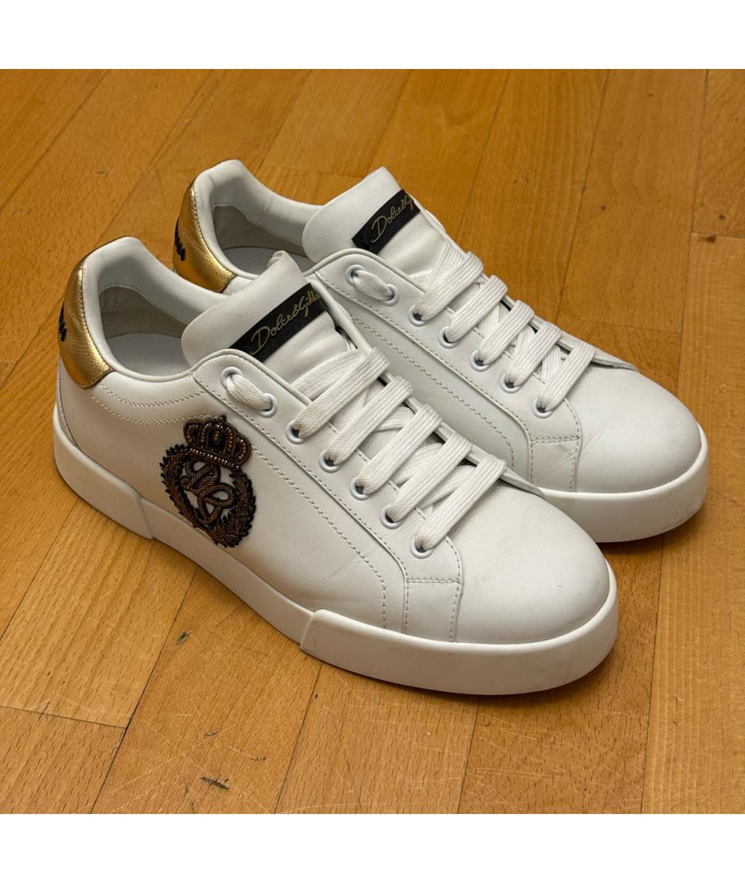 DOLCE&GABBANA Белые кожаные низкие кроссовки / кеды, фото 5