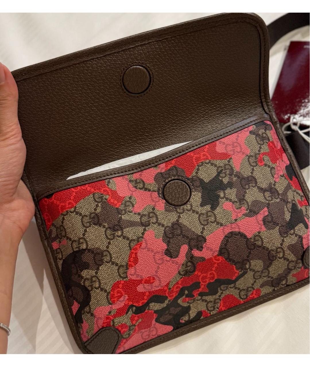 GUCCI Коричневая поясная сумка из канвы, фото 5