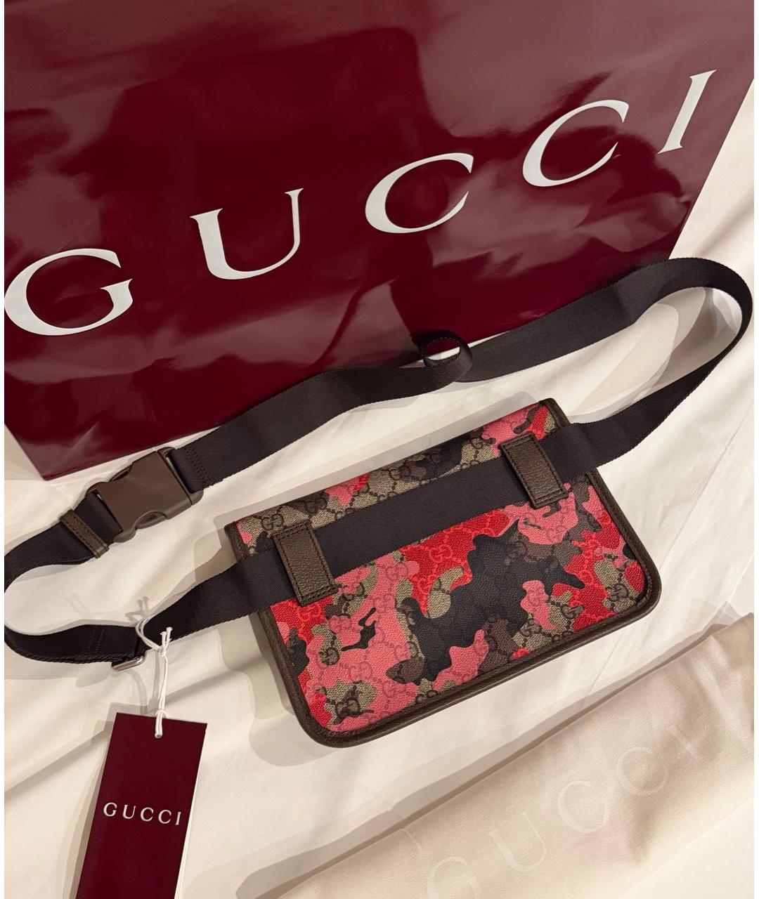 GUCCI Коричневая поясная сумка из канвы, фото 7