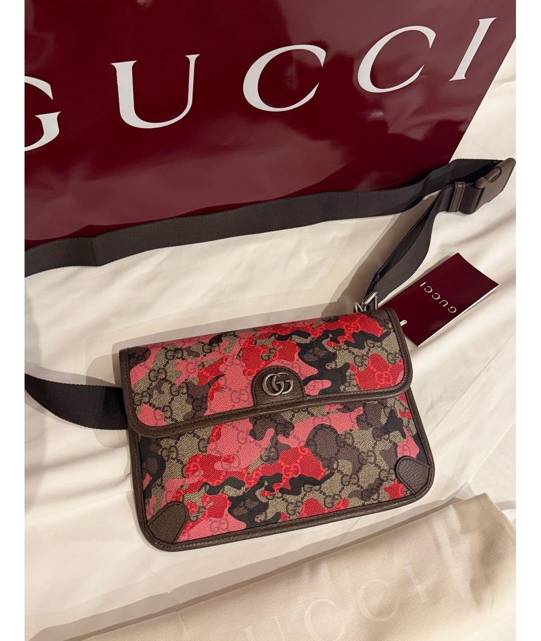 GUCCI Коричневая поясная сумка из канвы, фото 3