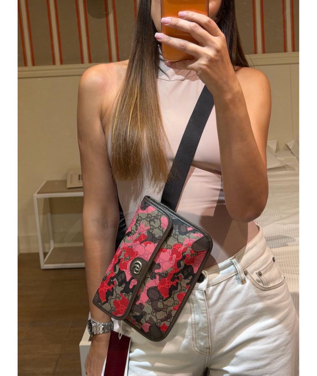 GUCCI Коричневая поясная сумка из канвы, фото 6
