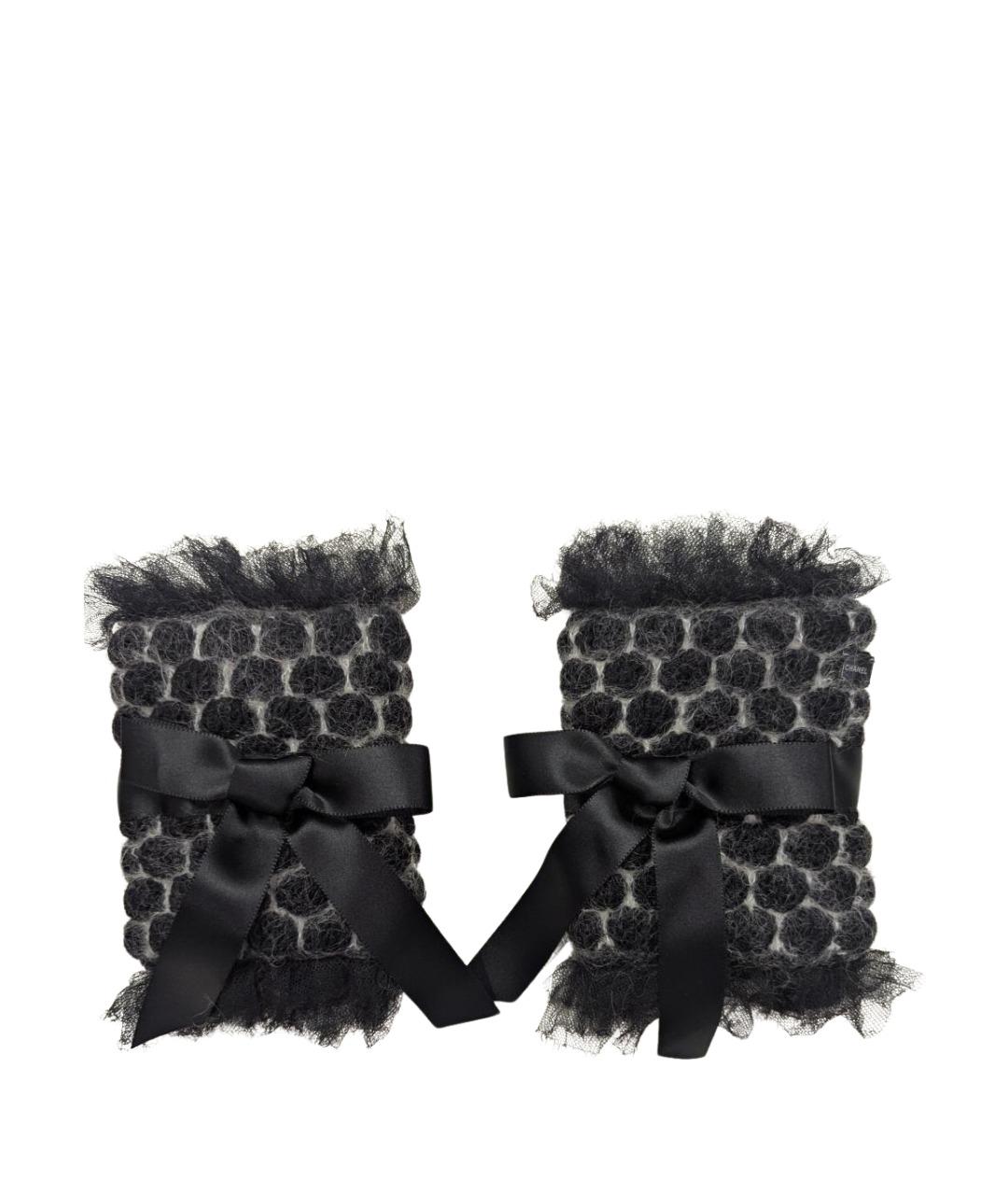 CHANEL Антрацитовые шерстяные митенки, фото 1