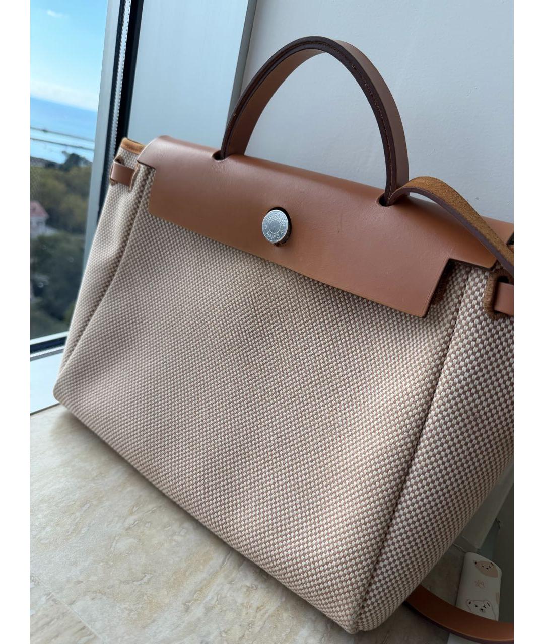 HERMES Бежевая тканевая сумка тоут, фото 2