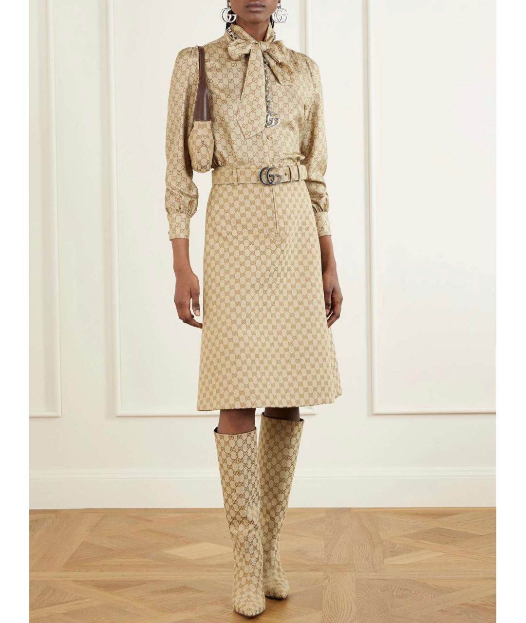 GUCCI Бежевые сапоги, фото 4