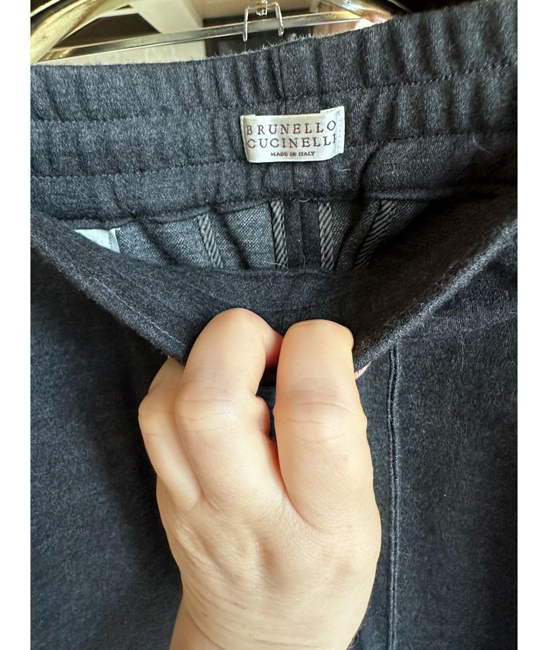 BRUNELLO CUCINELLI Антрацитовые шерстяные спортивные брюки и шорты, фото 4