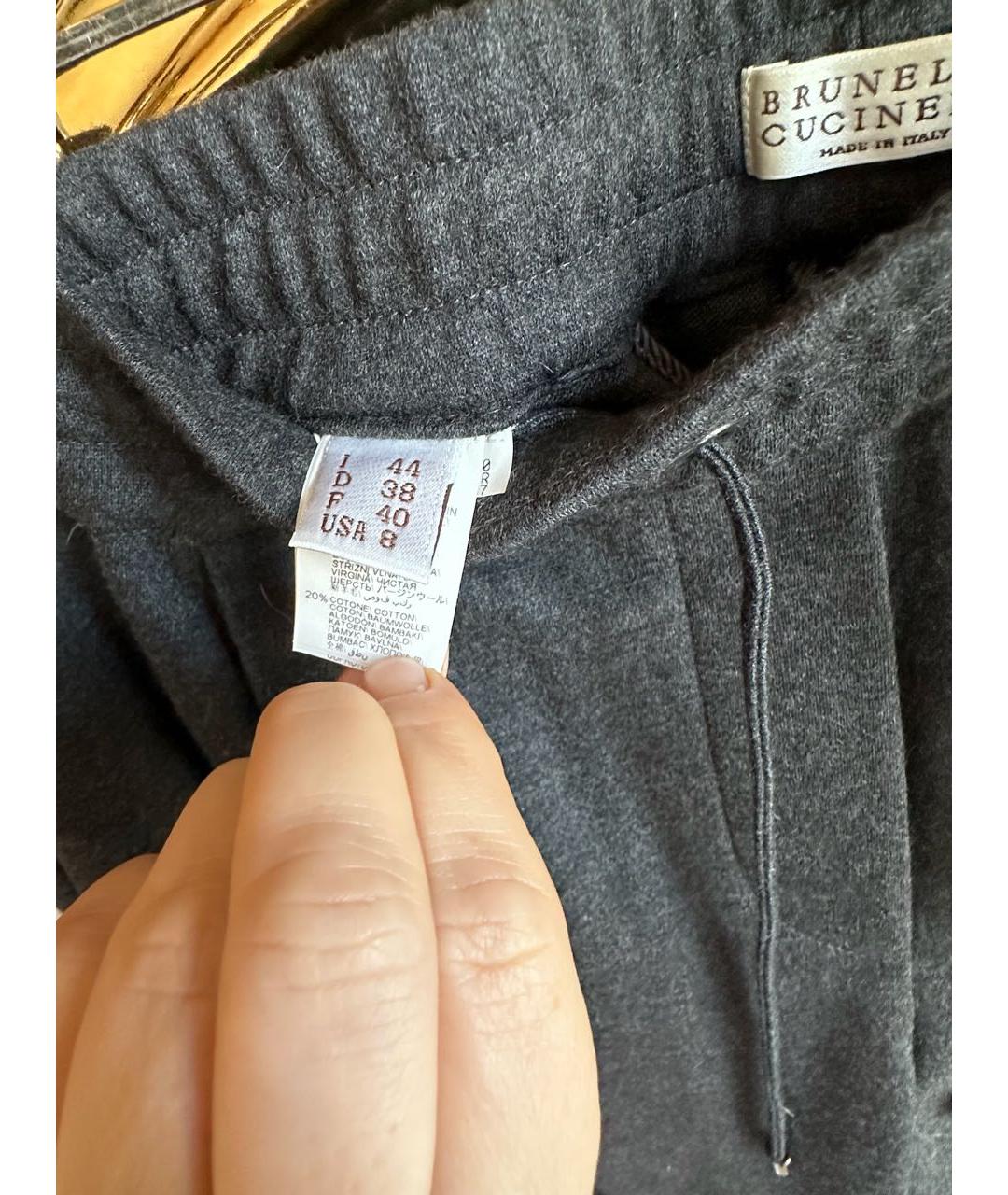 BRUNELLO CUCINELLI Антрацитовые шерстяные спортивные брюки и шорты, фото 5