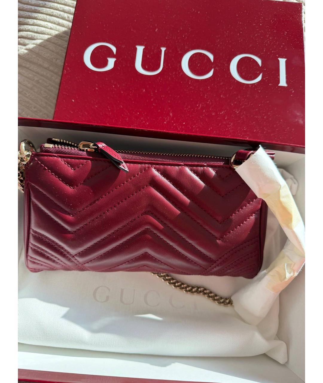 GUCCI Бордовая кожаная сумка с короткими ручками, фото 4