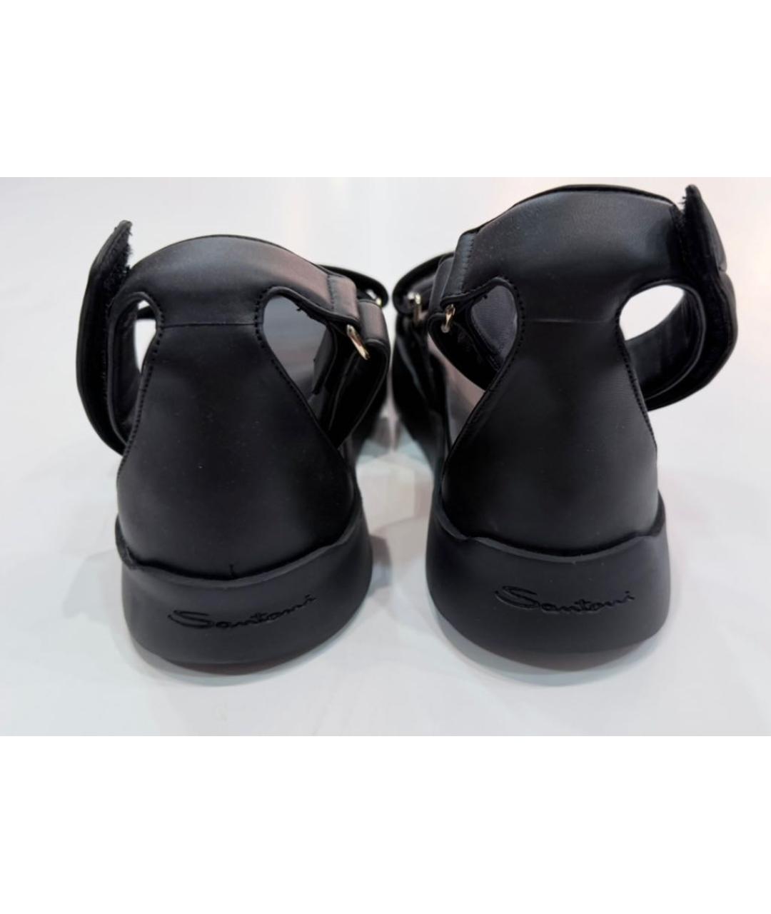 SANTONI Черные кожаные босоножки, фото 4