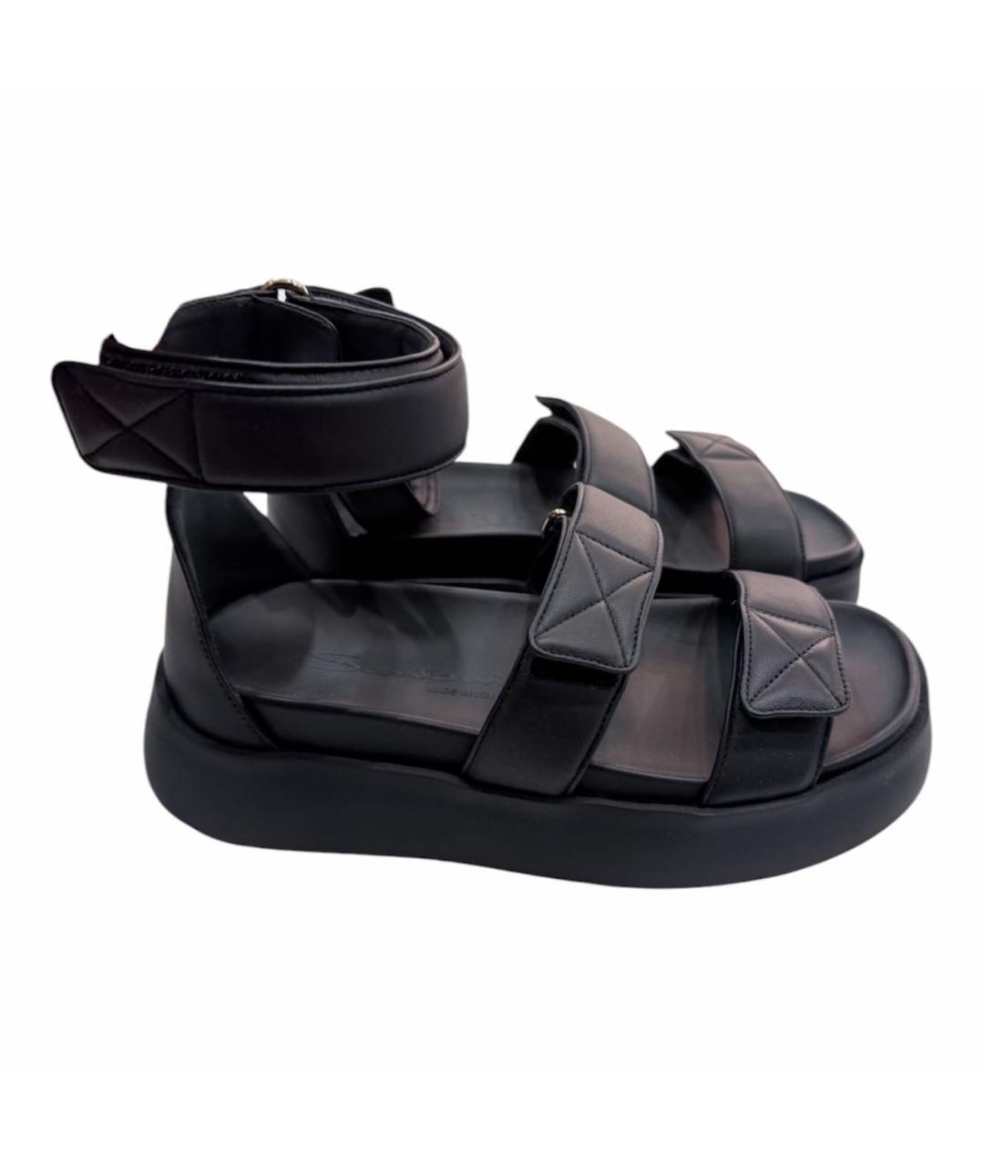 SANTONI Черные кожаные босоножки, фото 8