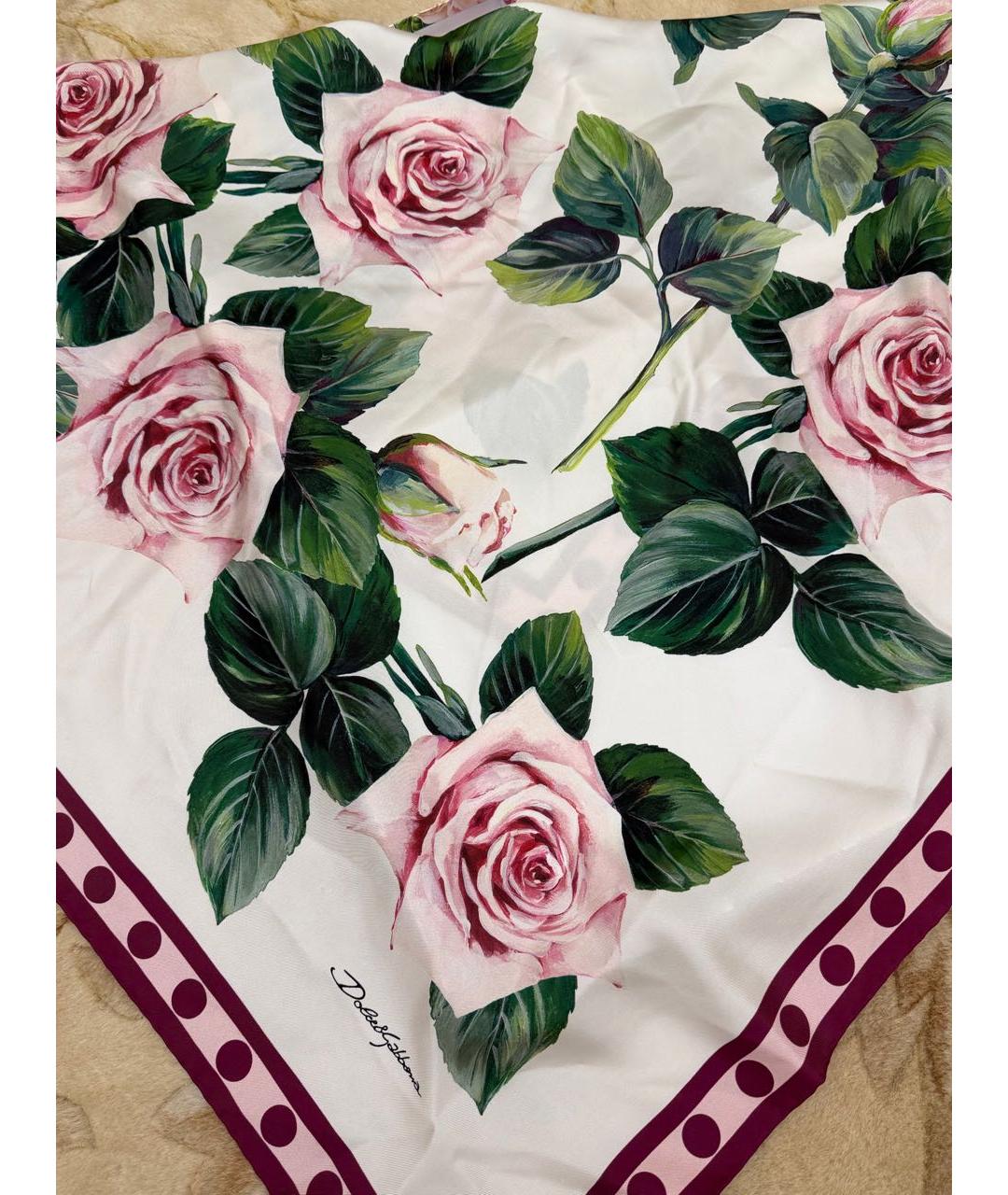 DOLCE&GABBANA Белый шелковый платок, фото 3