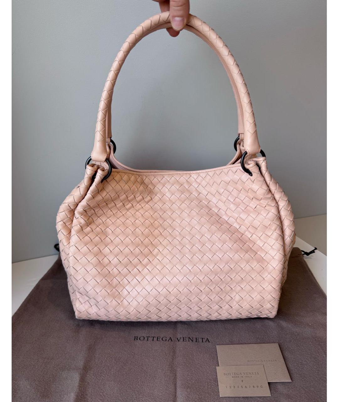 BOTTEGA VENETA Розовая кожаная сумка с короткими ручками, фото 9
