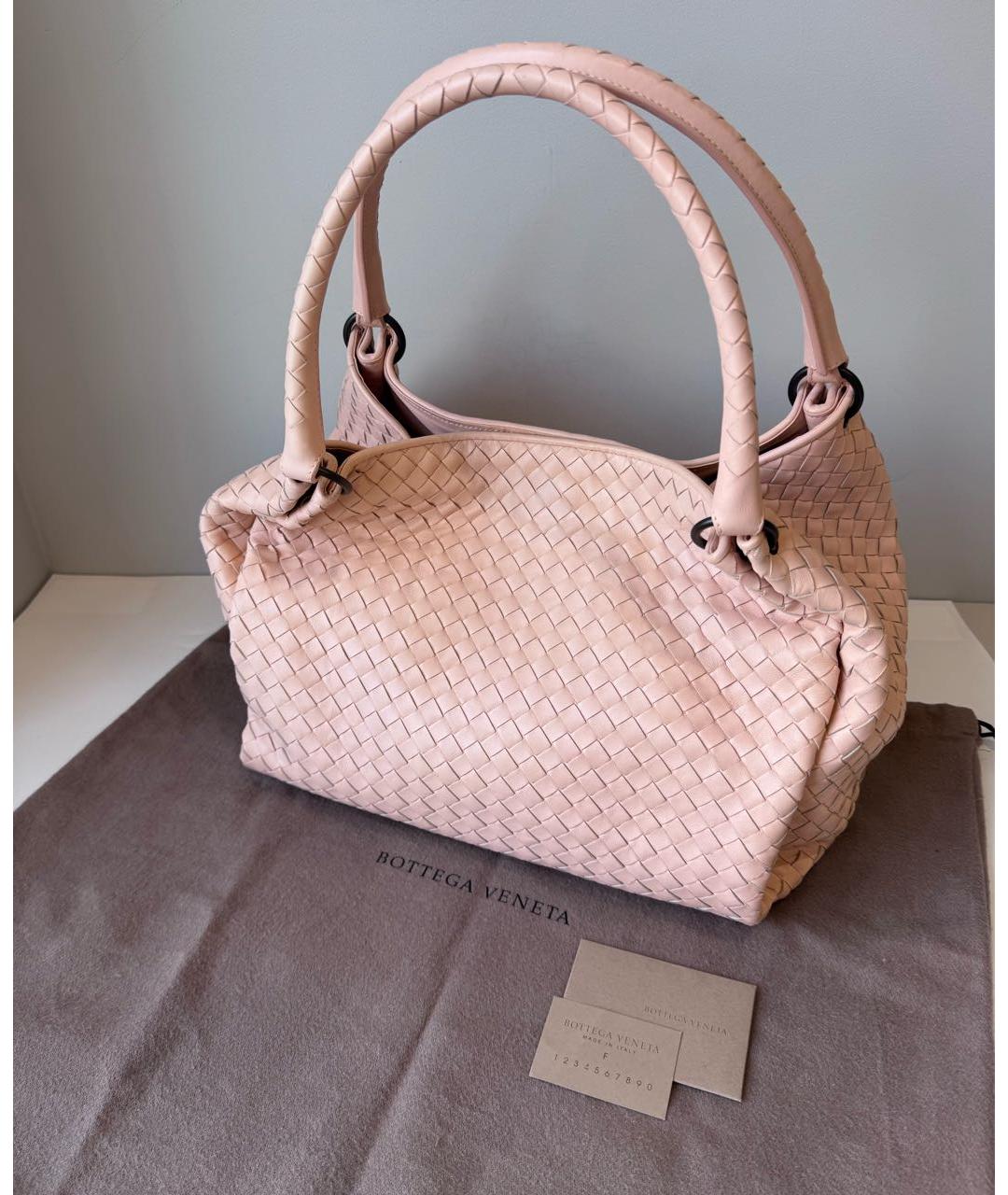 BOTTEGA VENETA Розовая кожаная сумка с короткими ручками, фото 3