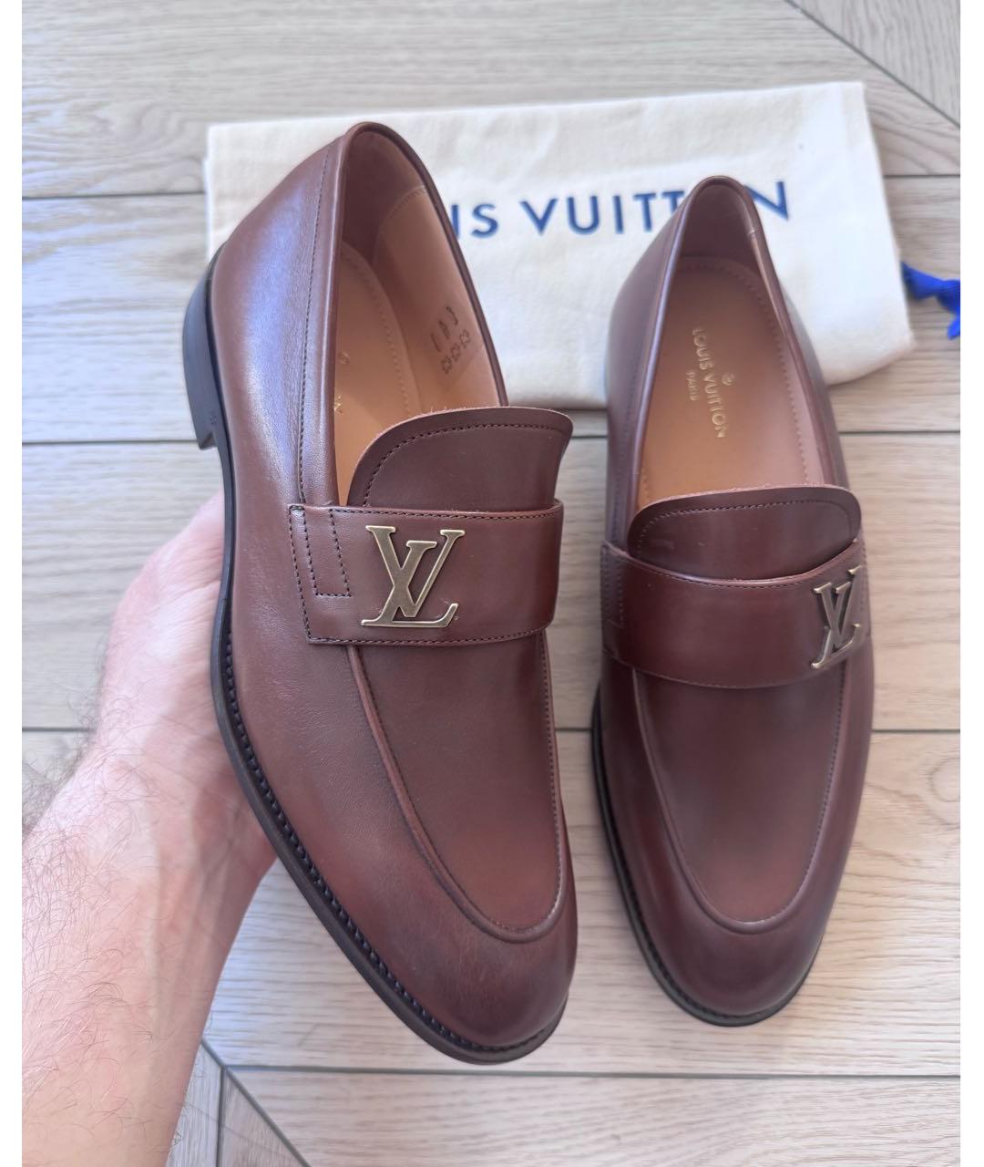 LOUIS VUITTON Коричневые кожаные лоферы, фото 2