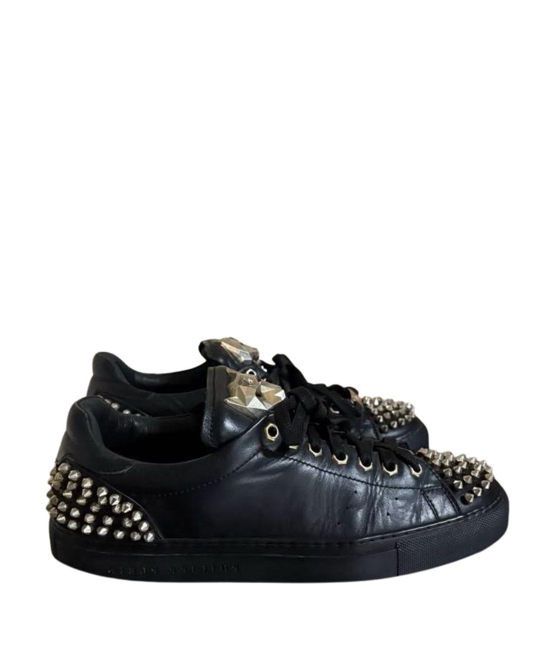 PHILIPP PLEIN Черные кожаные кеды, фото 1
